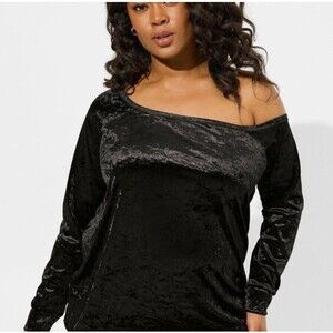 Torrid Crushed Velvet Off Shoulder Sweatshirt Black 3X Whimsigoth Witchy Holiday